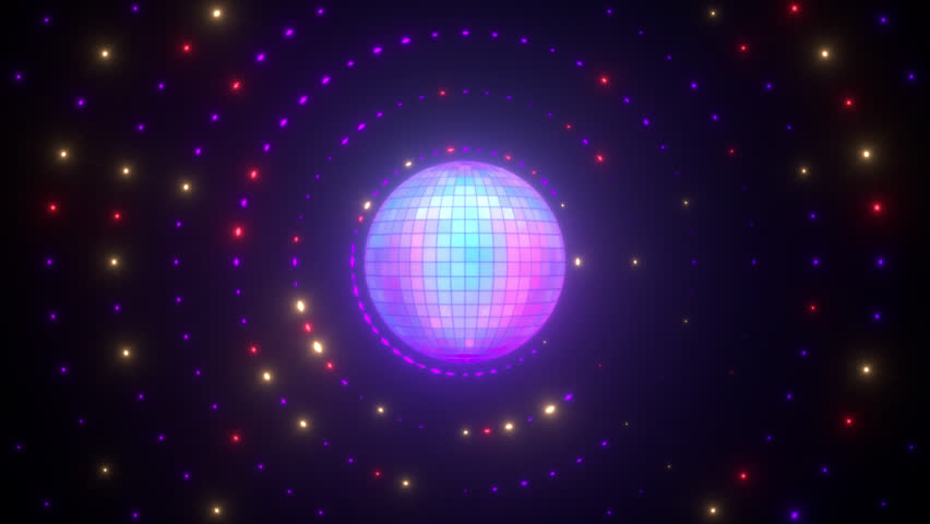 Rotation disco ball surrounded by shining particles in a seamless loop. VJ loop animation for music broadcast TV, night clubs, music videos, LED screens and projectors.