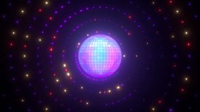 Rotation disco ball surrounded by shining particles in a seamless loop. VJ loop animation for music broadcast TV, night clubs, music videos, LED screens and projectors. - Powered by Shutterstock - Get 15% off with code: PIKWIZARD15