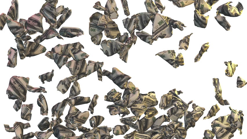 Crumpled Dollars falling, video transition