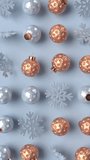 Christmas rotating balls and snowflakes on blue background. New Year decorative pattern. Seamless looped 4k vertical animation. - Powered by Shutterstock - Get 15% off with code: PIKWIZARD15