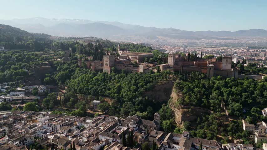 Aerial view of the beautiful Alhambra in Granada, Andalusia, Spain.