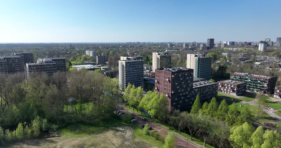 Uilenstede is a student district, street and campus in Amstelveen. Aerial view, student housing, The Netherlands.