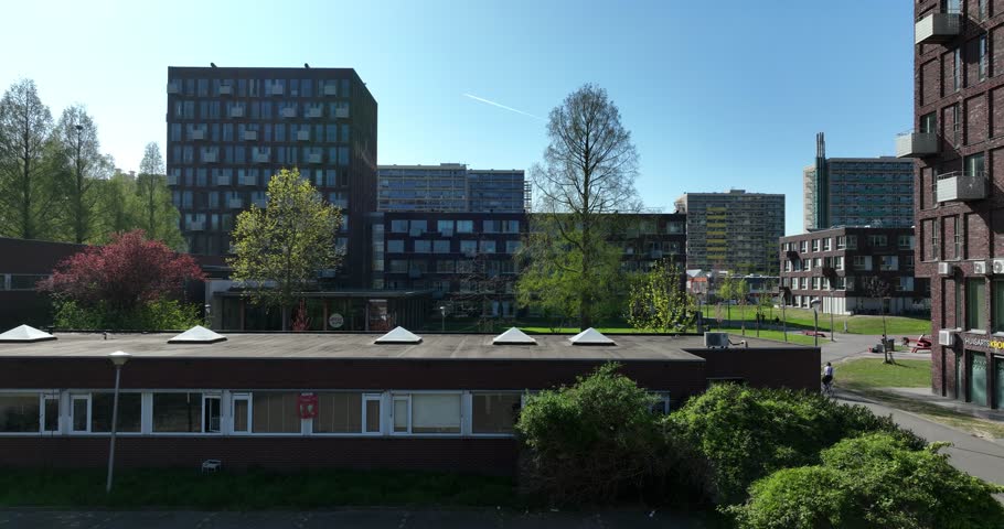 Uilenstede is a student district, street and campus in Amstelveen. Aerial view, student housing, The Netherlands.