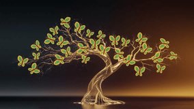 Golden tree, a representation of life and nature: A beautiful depiction of a golden tree against a dynamic background of brown and black colors with butterflies adding a touch of magic. - Powered by Shutterstock - Get 15% off with code: PIKWIZARD15