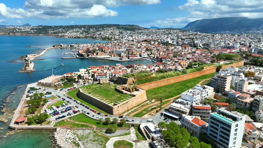 Aerial View Of Chania Old Venetian Port In The Island Of Crete, Greece