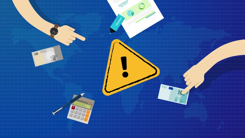 Business financial transaction warning exclamation mark stamp seal mark yellow triangle important notice stomp animated