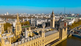 Aerial View of Houses of Parliament and River Thames in London on a Clear Day - Powered by Shutterstock - Get 15% off with code: PIKWIZARD15