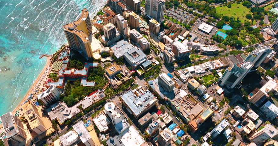 Gorgeous Waikiki district from bird