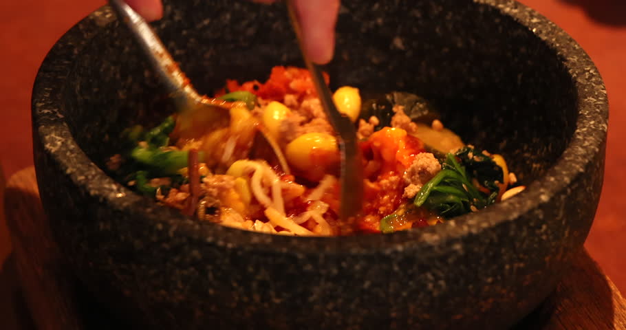 Spicy and delicious hot stone bibimbap