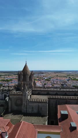 Vertical drone footage of Évora's XVIII-century Cathedral and the city's traditional architecture. Perfect for social media reels and stories.