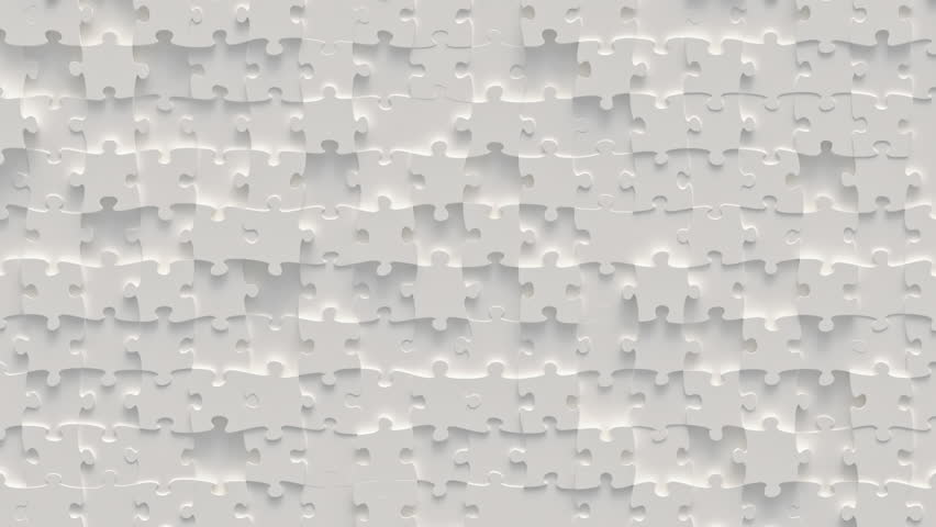 Jigsaw puzzle ivory motion background. Random moving mosaic, seamless loop animation