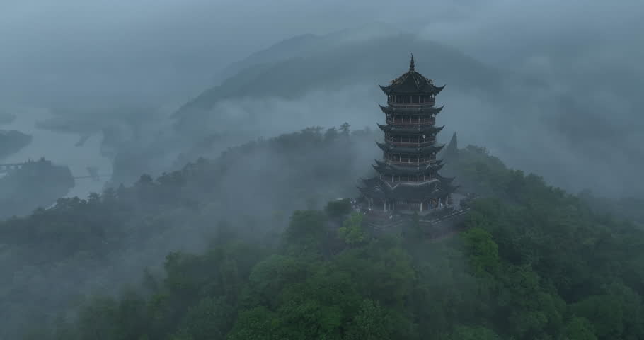 Aerial footage of landscape in dujiangyan,Sichuan province,China