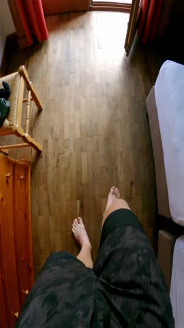 Peaceful POV walk from cabin to Ra Gusela mountain view in Italian Dolomites, 4K