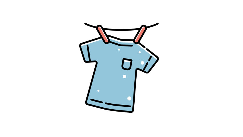 animation of Blue tshirt hanging on a clothesline suitable for fashion blogs, clothing advertisements, laundry services, retail websites, apparel e commerce platforms.
