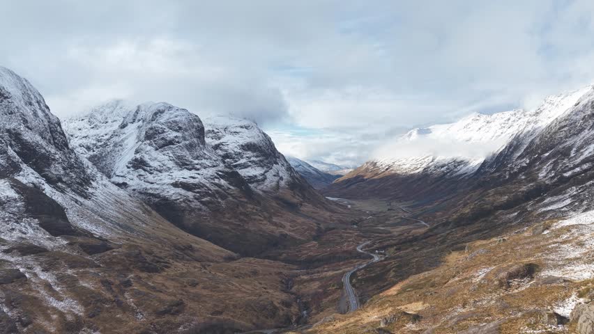 Three Sisters Viewpoint at the scenic drive through the Glencoe Valley in Scotland, United Kingdom