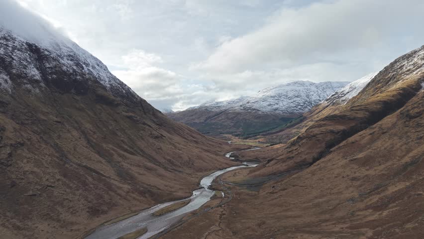 Glen Etive, a scenic drive through the Glencoe Valley in Scotland, United Kingdom