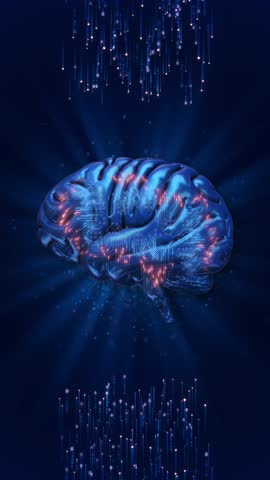 Digital Brain Data Streams data streams, artificial intelligence. binary data, flow brain AI, machine learning data processing humans think learn, interact technology. brain machine. 3D Illustration