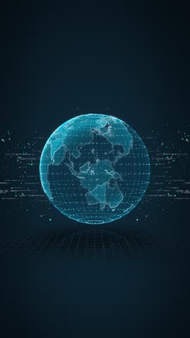 3D Digital global planet data flow Streams network binary code background. Data exchange, international technology tech, cybersecurity. world data security, global Internet of Things. 3D Illustration