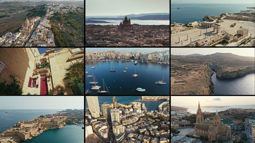 Cinematic Overview of Gozo and Malta captured in a cinematic collage of Maltas architecture, coastlines and heritage. A dynamic visual journey through iconic landscapes and cities.