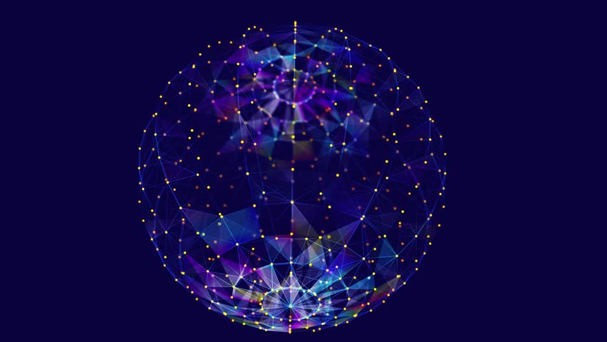 Abstract background 3D digital sphere quantum computing. 3D algoritm blockchain grid global. Big data. Artificial intelligence design