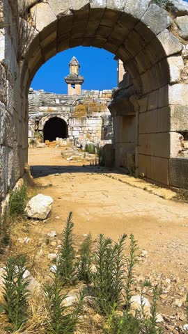 The center of culture and trade of Lycians, Persians, Greeks and Romans.Ruins of an ancient Lycian city on the banks of the Xanthos River.An open-air museum.Ancient Lycia. UNESCO.Turkey, 4k