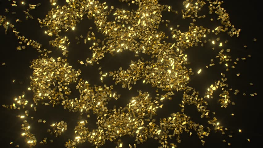 Mesmerizing and beautiful gold confetti particles are floating elegantly in darkness, creating a stunning display. 3d animation. 3D Illustration