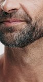Mouth, beard and man with hair care, funny and dermatology with grooming, morning routine and cosmetics. Person, closeup or model with confidence, aesthetic or wellness with humor, laugh or treatment - Powered by Shutterstock - Get 15% off with code: PIKWIZARD15