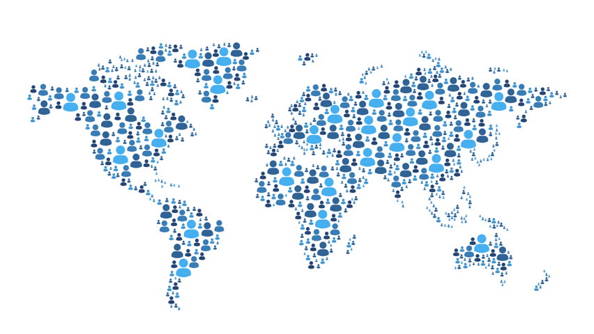 World map made of people symbol on white background