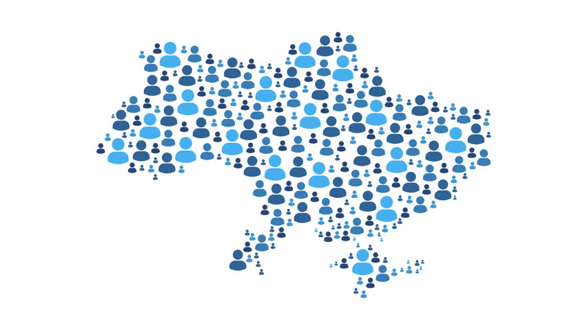 Ukraine map made of people symbol on white background