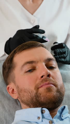 Man receiving scalp injection for hair loss treatment