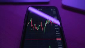 Close-up, trader picking up his phone and starting to analyze stock and cryptocurrency movements using a trading app in front of his desk equipped with multiple monitors to track market trends. - Powered by Shutterstock - Get 15% off with code: PIKWIZARD15