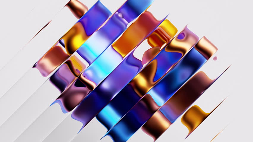 looping 3d animation, abstract intro with ripple effect. Multicolored ribbons waving across the white background