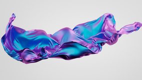 3d animation. Abstract minimalist fashion concept. Iridescent ultraviolet textile waving, isolated on a white background. Silk cloth with holographic foil effect is levitating on air - Powered by Shutterstock - Get 15% off with code: PIKWIZARD15