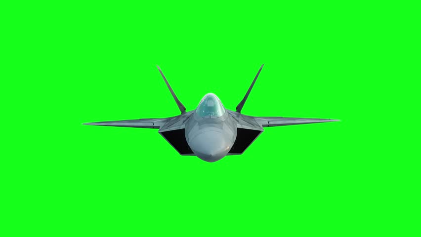 Military fighter jet flying over clouds. Air force. Green screen