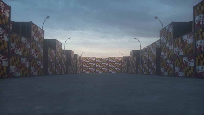 American Trade Power Concept with Maryland Flag Containers