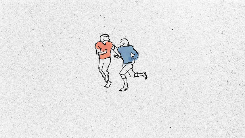 Quick drawing animation of an American football game play.