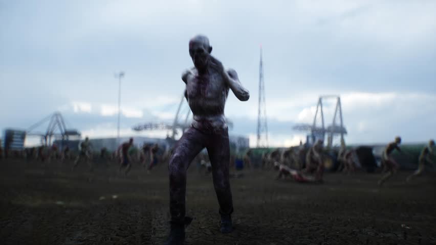 Funny zombie dancing. Apocalyptic concept.