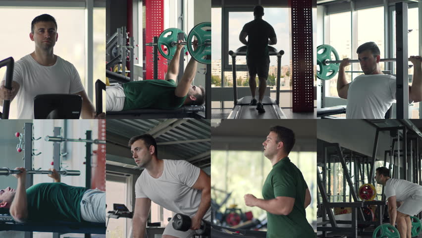 A fit individual performs various exercises in a modern gym environment, engaging in strength training and cardio workouts. The collection highlights a commitment to a healthy lifestyle.