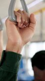 Travel, handrail and hand of person on bus for safety, commuter and balance. Public transportation, journey and traffic with closeup of passenger on vehicle for adventure, metro transit and shuttle - Powered by Shutterstock - Get 15% off with code: PIKWIZARD15