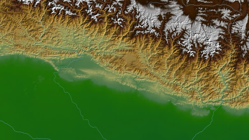 Central region, Nepal, historical administrative map extruded. Physical map