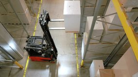 A forklift navigates an aisle in a warehouse, lifting a large box, highlighting efficient storage and distribution logistics. - Powered by Shutterstock - Get 15% off with code: PIKWIZARD15