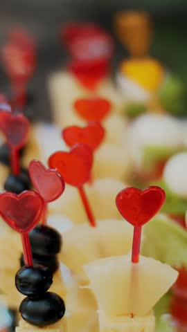Wedding, festive reception, canapes on a buffet of snacks