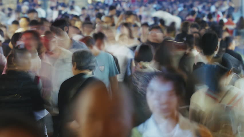 Big mass people group walk city street time lapse. Many busy chinese pedestrians crowd timelapse. Overcrowded china. Lot of men go home. Huge mob hurry up rush hour. Fast speed run day. Urban road way