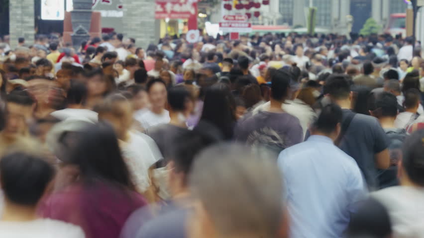 Big mass people group walk city street time lapse. Many busy chinese pedestrians crowd timelapse. Overcrowded china. Lot of men go home. Huge mob hurry up rush hour. Fast speed run day. Urban road way