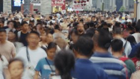 Big mass people group walk city street time lapse. Many busy chinese pedestrians crowd timelapse. Overcrowded china. Lot of men go home. Huge mob hurry up rush hour. Fast speed run day. Urban road way - Powered by Shutterstock - Get 15% off with code: PIKWIZARD15