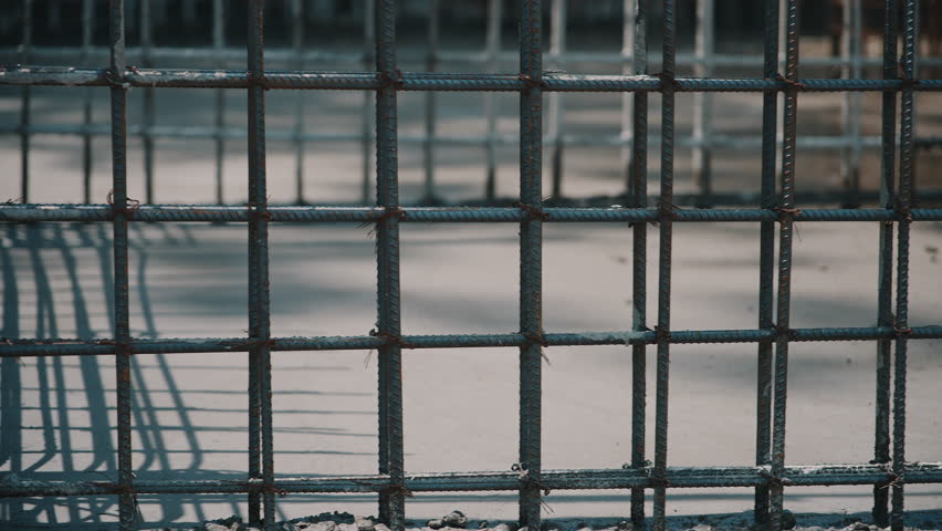 steel reinforcement structure forms framework of future building. Metal rods