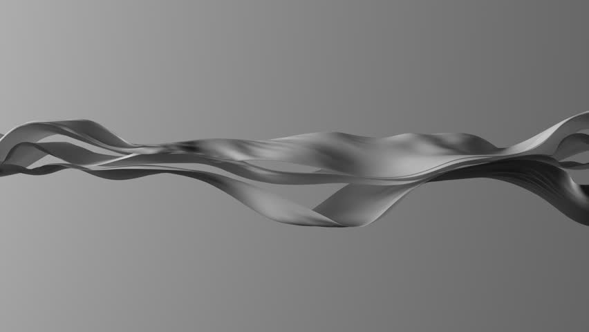 Abstract minimalist aesthetic 3D animation. White ribbons floats, isolated on monochrome background. Elegant fabric stripes flutter in slow motion