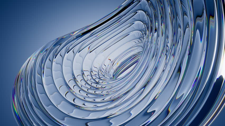 Abstract minimalist light blue background. Endless slow transformation of a corrugated glass torus object. Cycled 3D animation