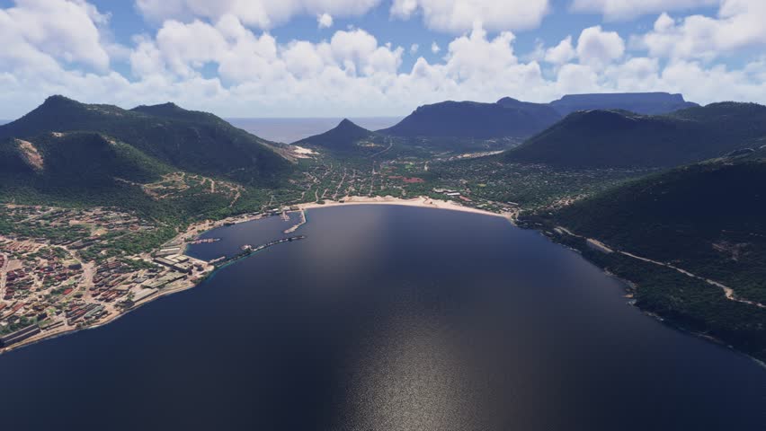 3D - Drone aerial view of Hout Bay in Cape Town. South Africa