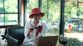 Aging society lifestyle people, group of wealthy pensioner friends drinking wine together on holiday vacation, traveling party dinner in restaurant, senior elderly 60s tourists female celebration - Powered by Shutterstock - Get 15% off with code: PIKWIZARD15